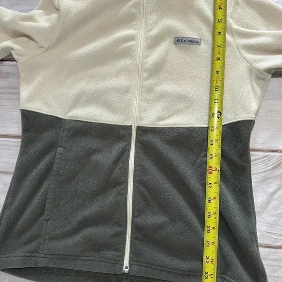 Columbia Fleece Jacket Full Zip Color block Cream Gray Medium EUC - Picture 3 of 7